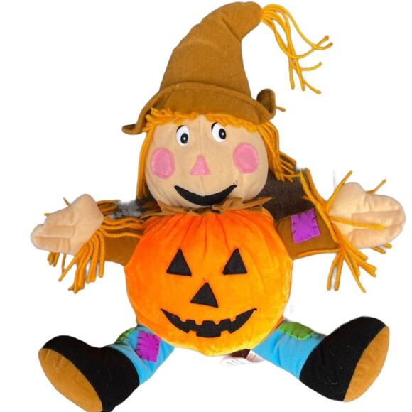 Vintage Scarecrow Doll Plush 15" Pumpkin Body Stuffed Toy Y2K READ - Picture 11 of 16